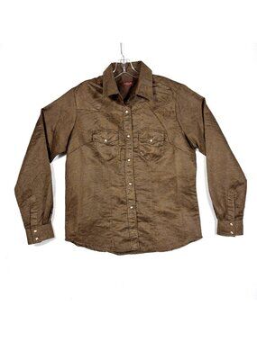 Life Style Western Paisley Pearl Snap Shirt Women's L Brown Long Sleeve Cowgirl